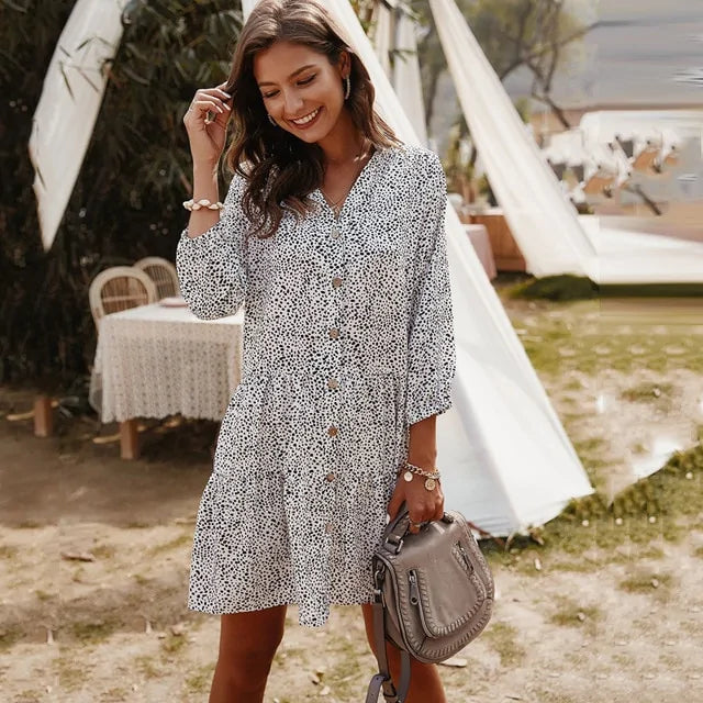 Chic Floral Three-Quarter Sleeve Dress
