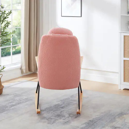 Elegant Pink Rocking Chair - Teddy Fabric, High Back & Adjustable Headrest
