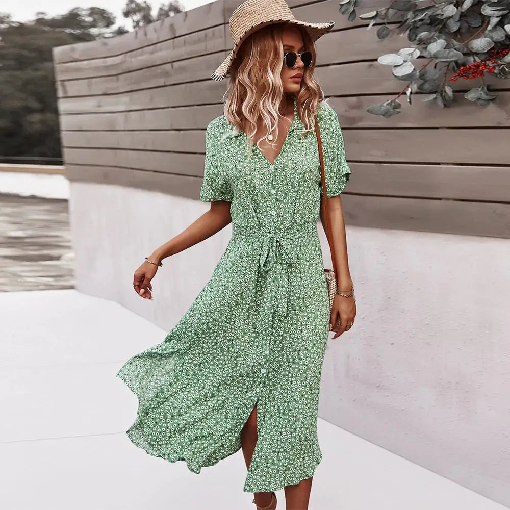 Chic Midi Dress with Button Detail - Anne Collection