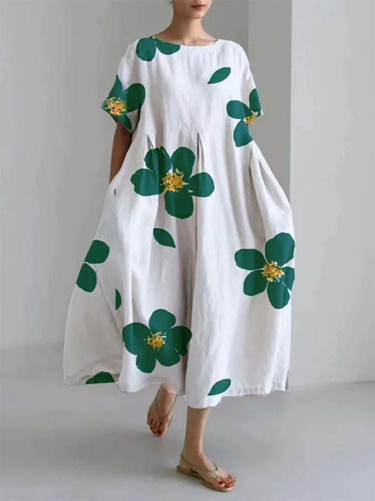 Retro Geometric Long Dress - Casual & Elegant