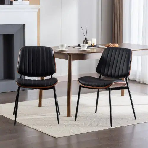 Modern Retro Dining Chairs Set of 2 - Faux Leather with Metal Legs