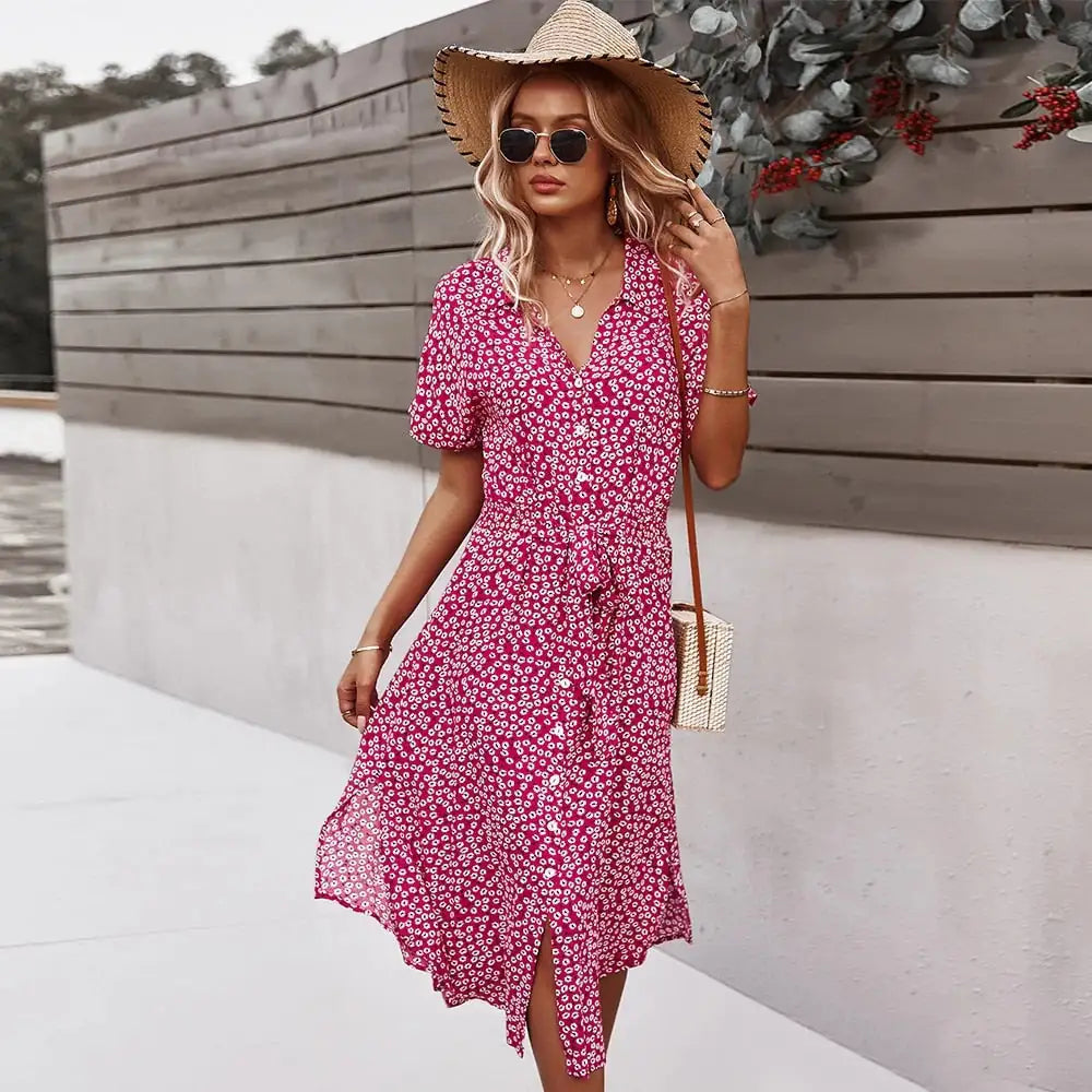 Chic Midi Dress with Button Detail - Anne Collection