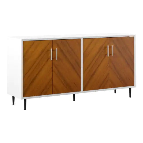 Mid-Century Modern Faux-Bookmatch Buffet - White Teak