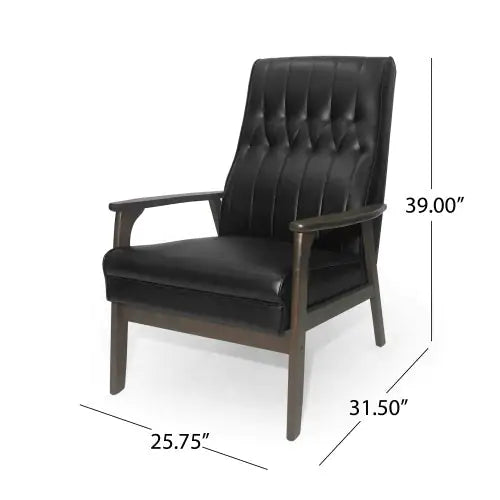 Mid-Century Modern Accent Chair, Matte Black Faux Leather