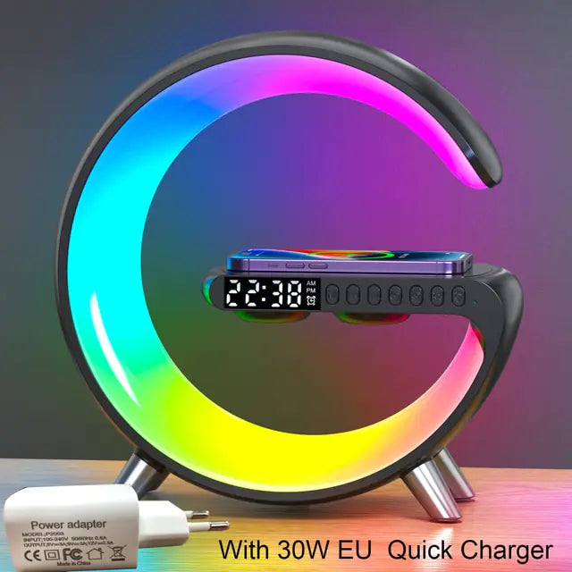 Multifunctional Wireless Charger & Alarm Clock with Bluetooth Speaker