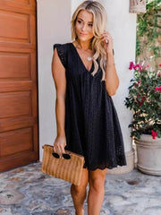 Chic V-Neck Lace Dress Romper - Elegant & Playful