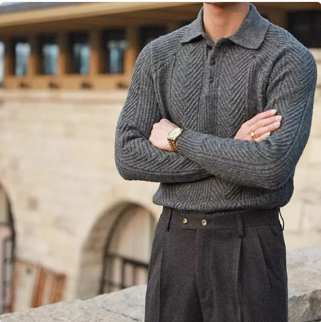 Men's Classic Knit Lapel Pullover Sweater - Stylish & Comfort