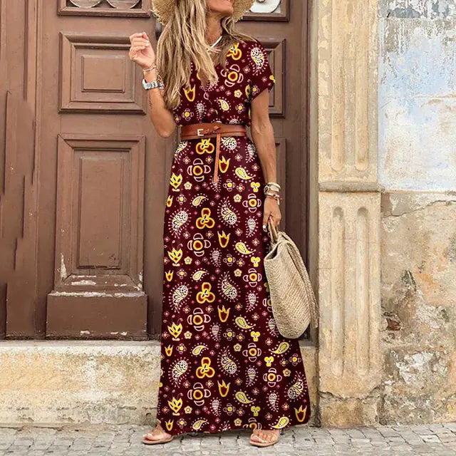 Spring Bohemian Oversized Long Dress - Flowy, Vibrant Style