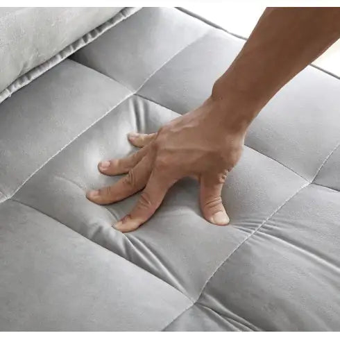 Modern Velvet Convertible Sofa Bed - Grey, Double Seat