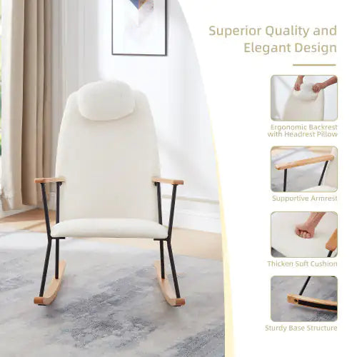 White Modern Rocking Chair with High Backrest and Armrests