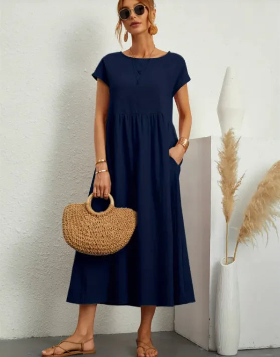 Breathable Cotton-Linen Sleeveless Dress with Pockets