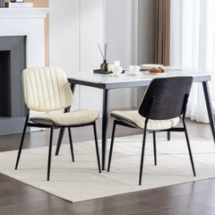 Mid-Century Modern Dining Chairs Set of 2 - Faux Leather w/ Walnut Back