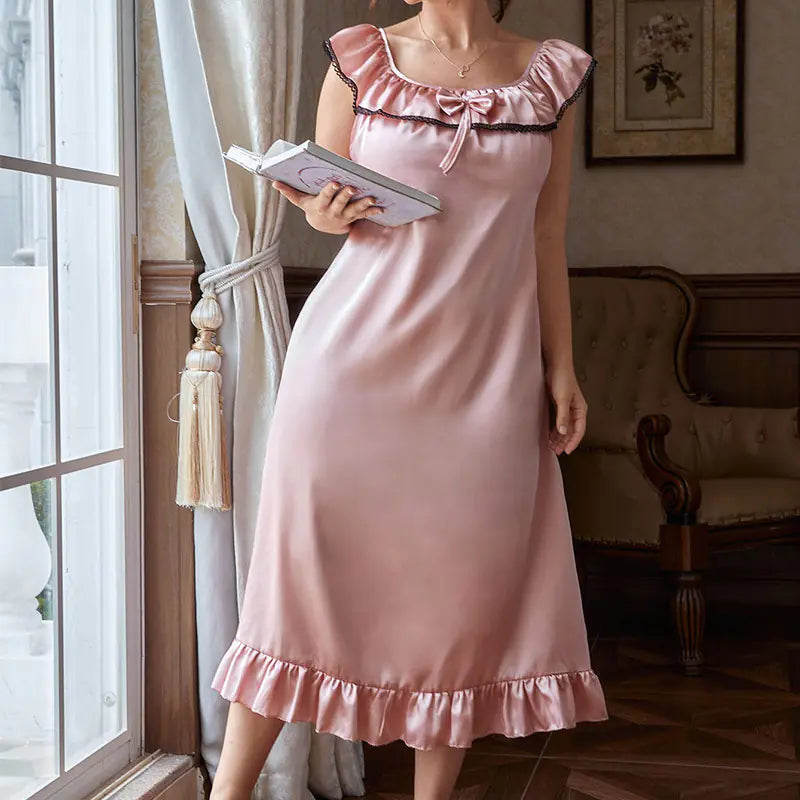 Elegant Plus Size Ruffle Trim Knot Front Nightdress