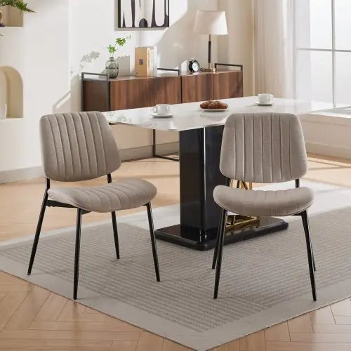 Modern Retro Linen Dining Chairs Set of 2 - Bentwood Back & Metal Legs