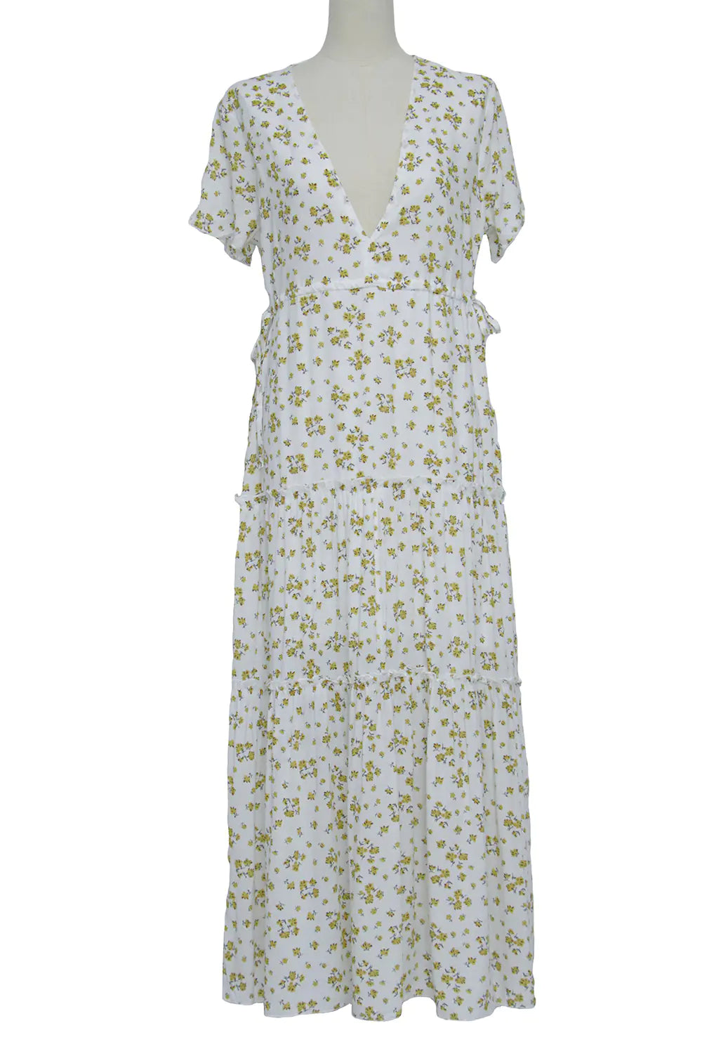 Bohemian Ruffled V-Neck Floral Maxi Dress