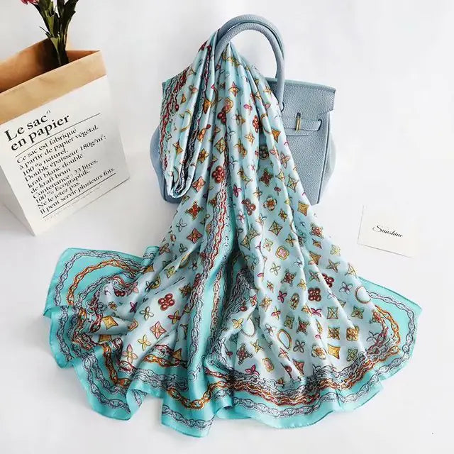 Luxury Silk Scarf with Elegant Winter Print - Perfect for All Events