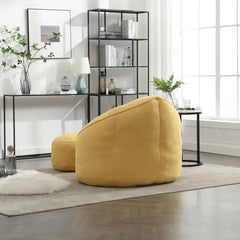 Comfy High-Pressure Foam Bean Bag Chair with Footrest - Yellow
