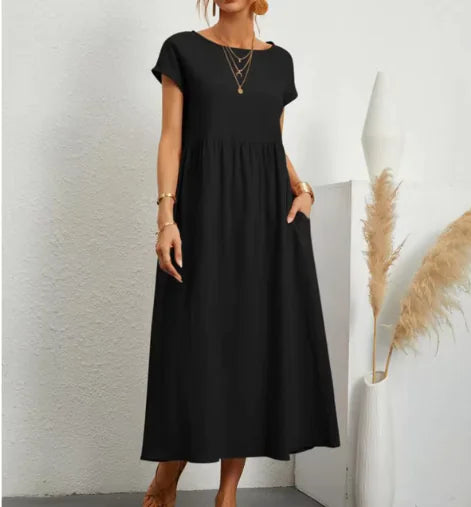Breathable Cotton-Linen Sleeveless Dress with Pockets