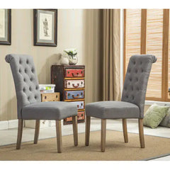 Elegant Grey Tufted Parsons Dining Chairs (Set of 2)