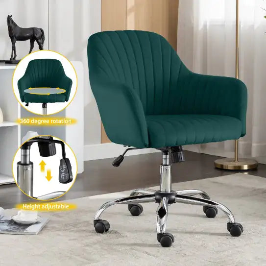 Velvet Adjustable Office Desk Chair - Green