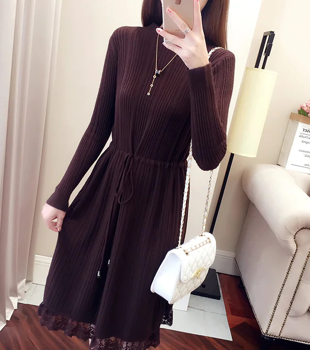Elegant Knit Sweater Dress with Ruffle Details