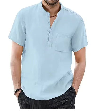 Men's Casual Cotton Linen T-Shirt - Breathable Summer Top