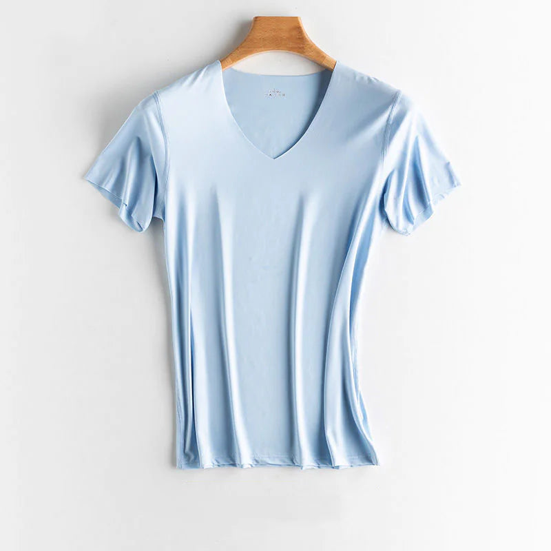 Luxurious Ice Silk V-Neck T-Shirt for Everyday Comfort