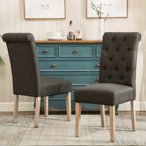 Charcoal Tufted Solid Wood Parsons Dining Chair, Set of 2