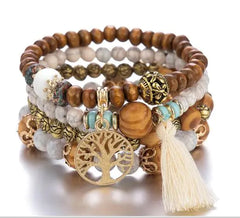 Multilayer Boho Bracelet with Tree of Life Pendant
