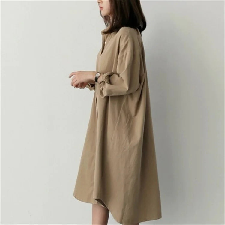Casual Loose Mid-Length Shirt, Korean Style, Long Sleeve