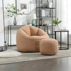Comfy High-Pressure Foam Bean Bag Chair With Footrest - Tan