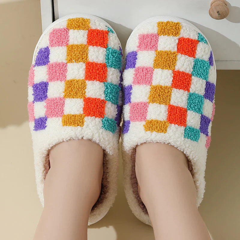 Colorful Checkerboard Cozy Home Slippers