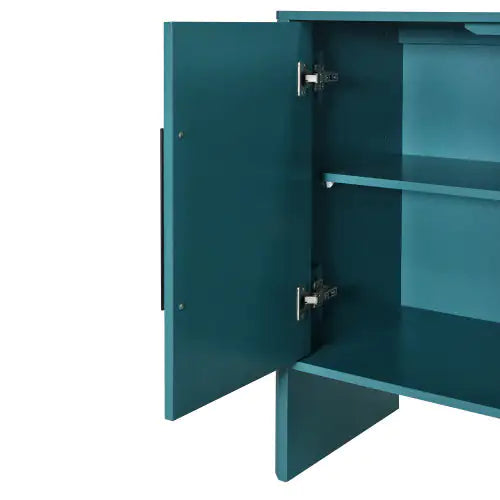 Antique Blue 4-Door Vintage Sideboard with Adjustable Shelves
