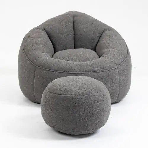 Comfy High-Pressure Foam Bean Bag Chair With Footrest - Grey