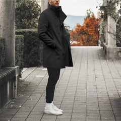 Men's Mid-Length Stand-Up Collar Trench Coat