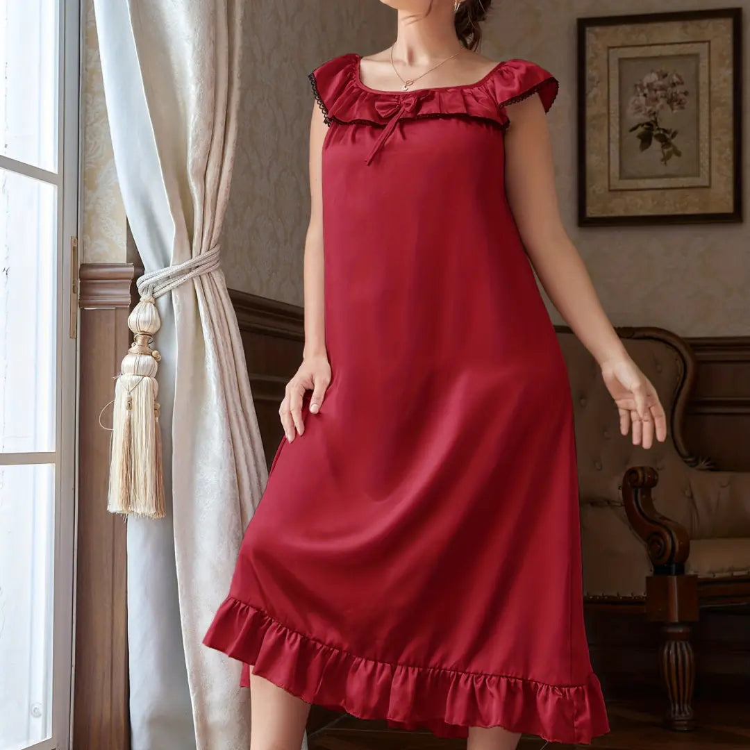 Elegant Plus Size Ruffle Trim Knot Front Nightdress