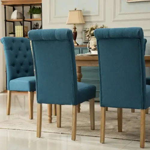 Blue Tufted Parsons Dining Chairs, Solid Wood, Set of 2