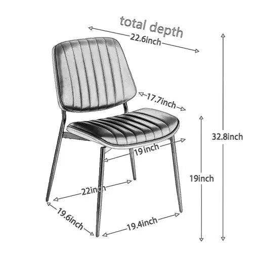 Set of 2 Retro Linen Dining Chairs with Bentwood Back & Metal Legs