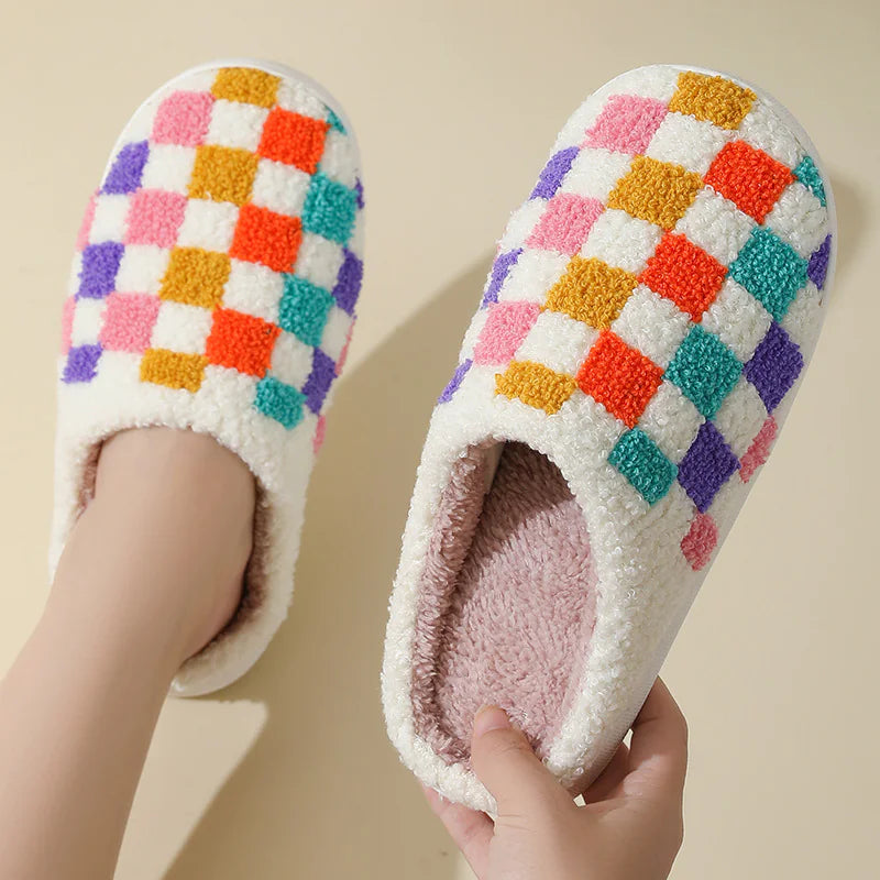 Colorful Checkerboard Cozy Home Slippers