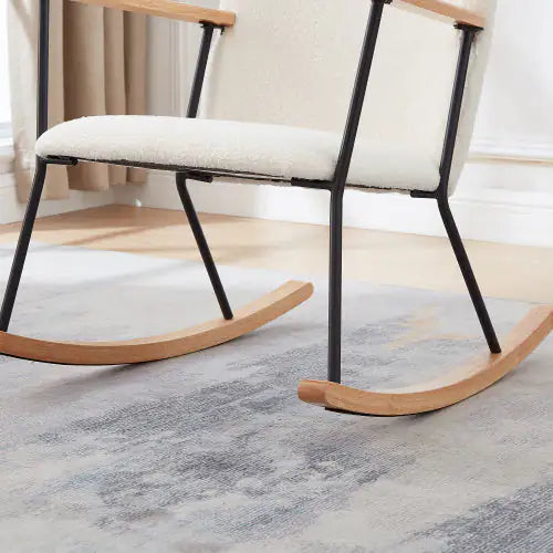 White Modern Rocking Chair with High Backrest and Armrests