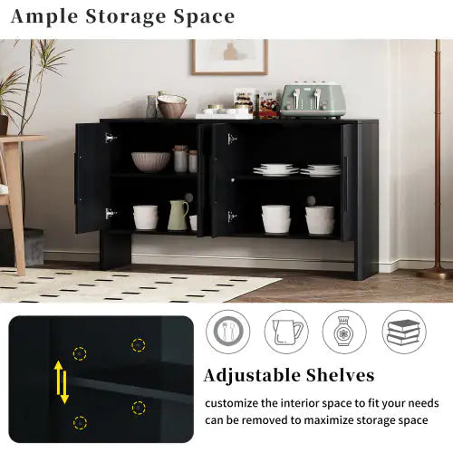 Vintage Black 4-Door Sideboard with Adjustable Shelves