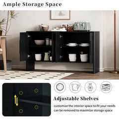Vintage Black 4-Door Sideboard with Adjustable Shelves
