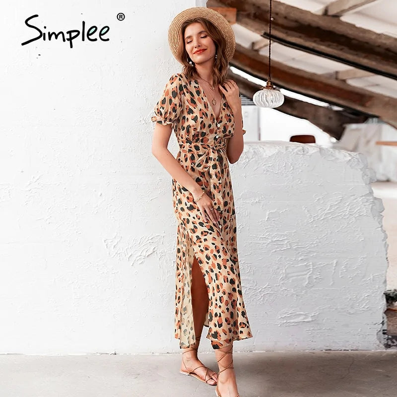 Chic Leopard Print Midi Dress - Elegant & Versatile