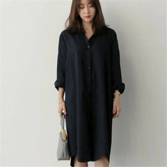 Casual Loose Mid-Length Shirt, Korean Style, Long Sleeve