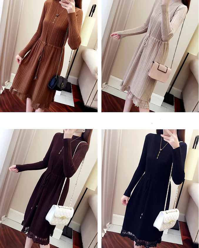 Elegant Knit Sweater Dress with Ruffle Details