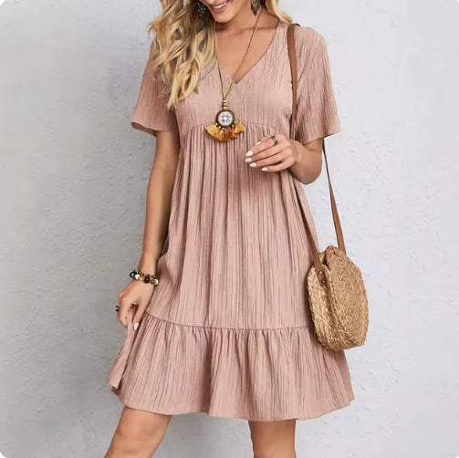 Romantic V-Neck Midi Dress – Versatile & Stylish
