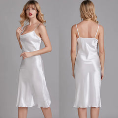 Elegant Cowl Neck Satin Midi Dress - Sleeveless