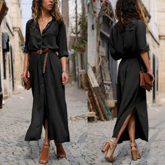 Elegant V-Neck Maxi Beach Dress - Solid Color Selection