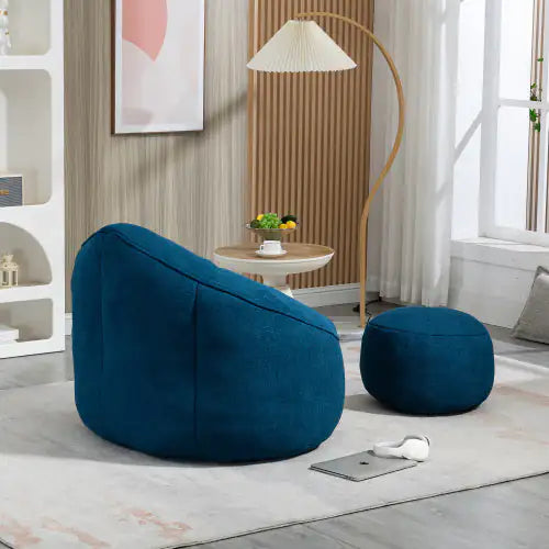 Comfy High-Pressure Foam Bean Bag Chair With Footrest - Blue