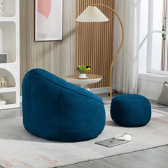 Comfy High-Pressure Foam Bean Bag Chair With Footrest - Blue
